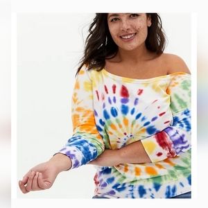 Torrid Tie Dye Rainbow Pride off shoulder sweatshirt sweater 3 3X 22 24
